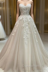 Unique Tulle Lace Long Wedding Dress, Tulle Lace Bridal Dress