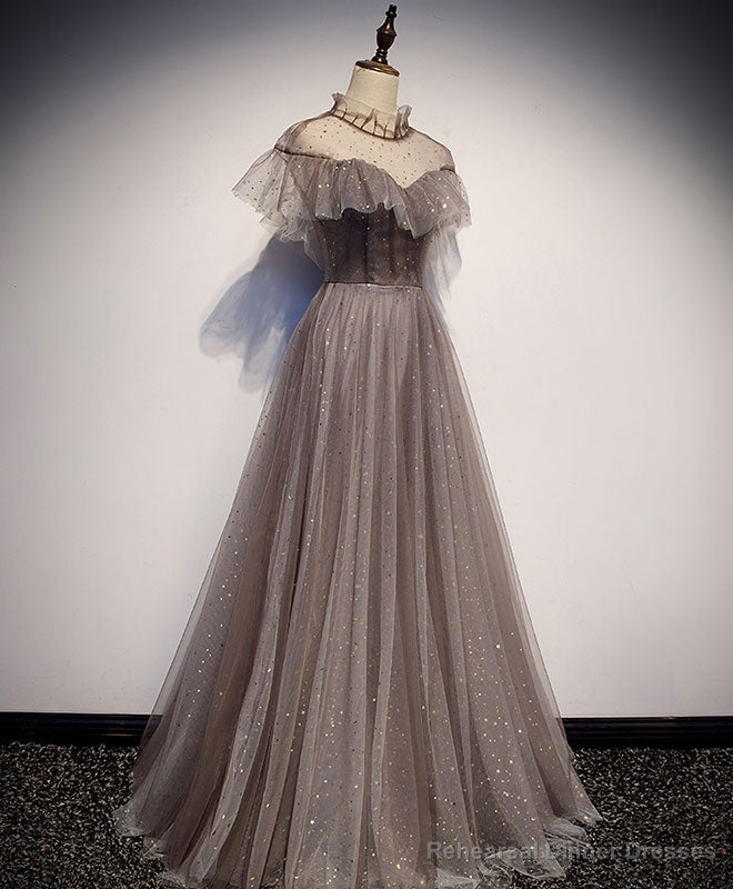 Unique Tulle Long Prom Dress, Tulle Gray Evening Dress Main image