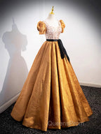 Unique V-Neck Beaded Floor Length Evening Prom Dress, Beautiful A-Line Short Sleeve Party Dress