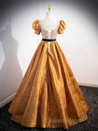 Unique V-Neck Beaded Floor Length Evening Prom Dress, Beautiful A-Line Short Sleeve Party Dress