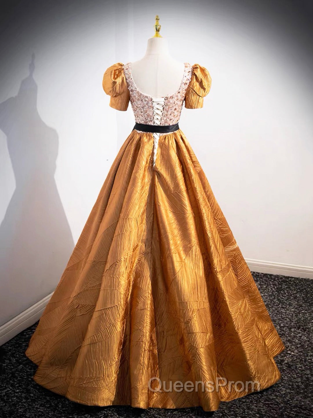 Unique V-Neck Beaded Floor Length Evening Prom Dress, Beautiful A-Line Short Sleeve Party Dress