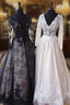 Unique V Neck Lace Tulle Long Evening Prom Dress Lace Evening Dress