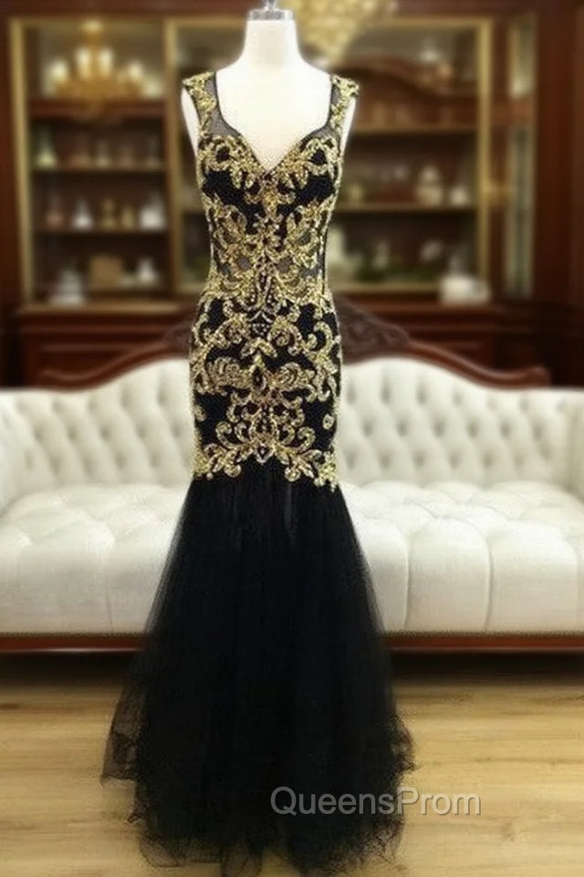 Unique V Neck Sequin Mermaid Long Evening Prom Dress, Evening Dress Main image