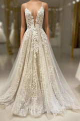 Unique V Neck Tulle Lace Long Evening Prom Dress Lace Tulle Evening Dress