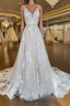 Unique v neck tulle lace long Evening Prom Dress, lace wedding Dress