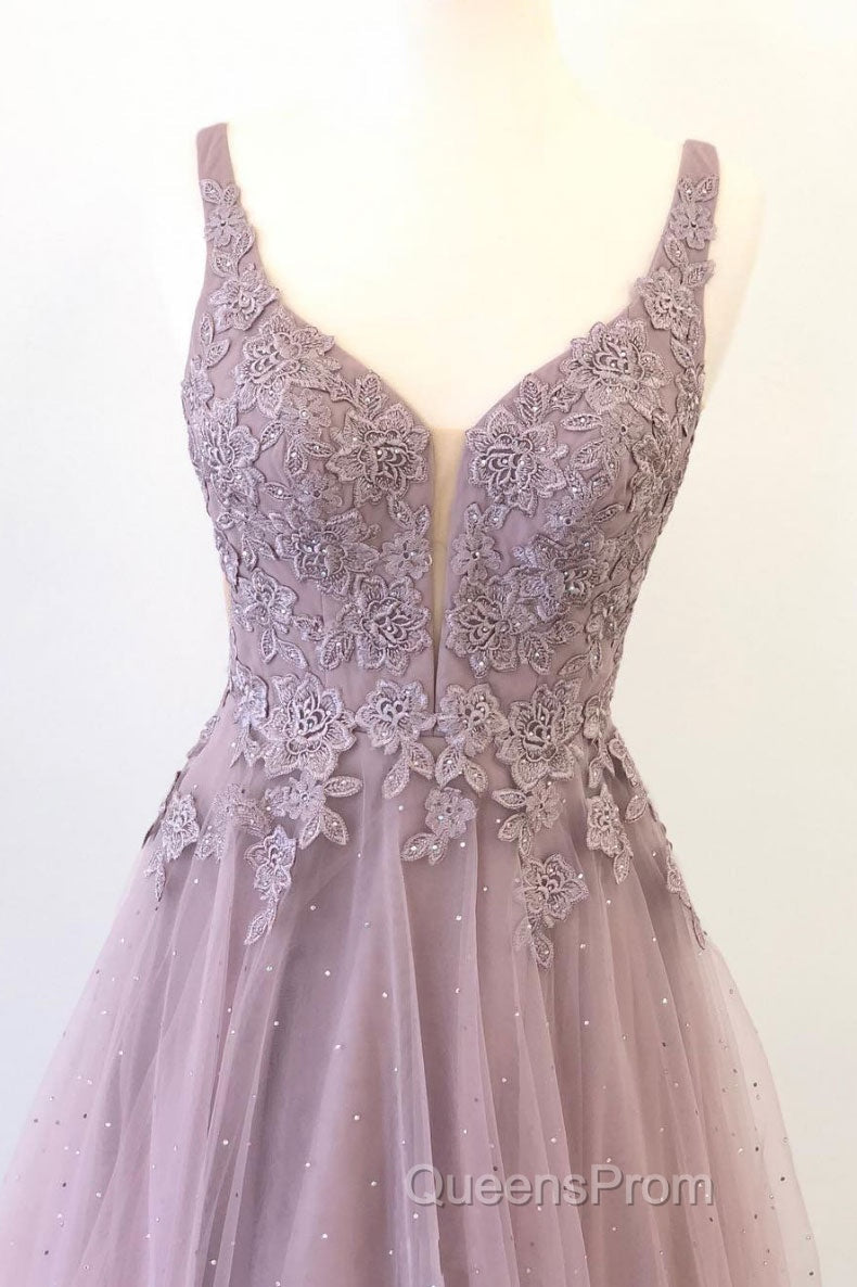 Unique v neck tulle lace long Evening Prom Dress, tulle evening Dress Secondary image