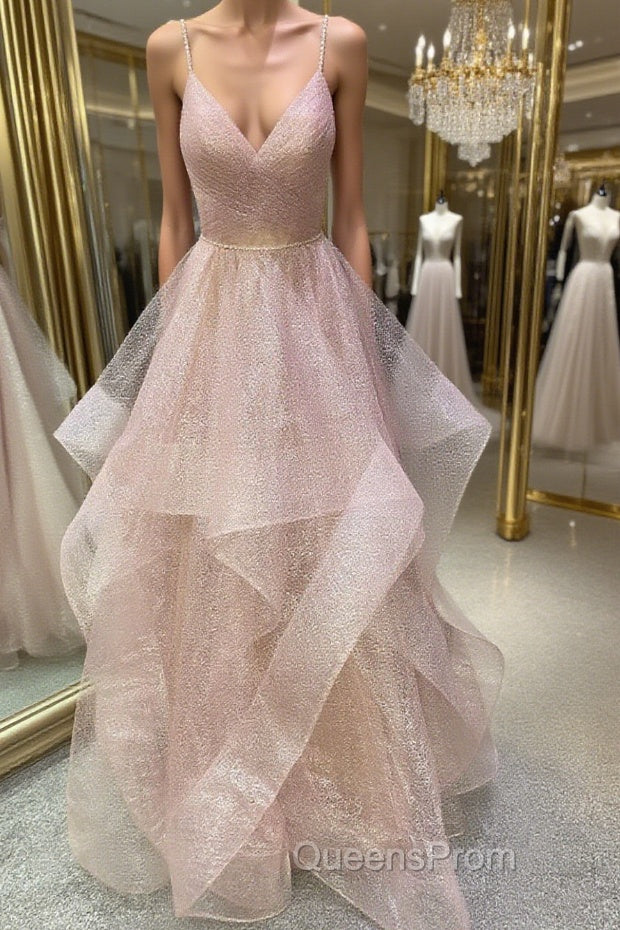 Unique v neck tulle sequin long Evening Prom Dress sequin formal Dress Main image