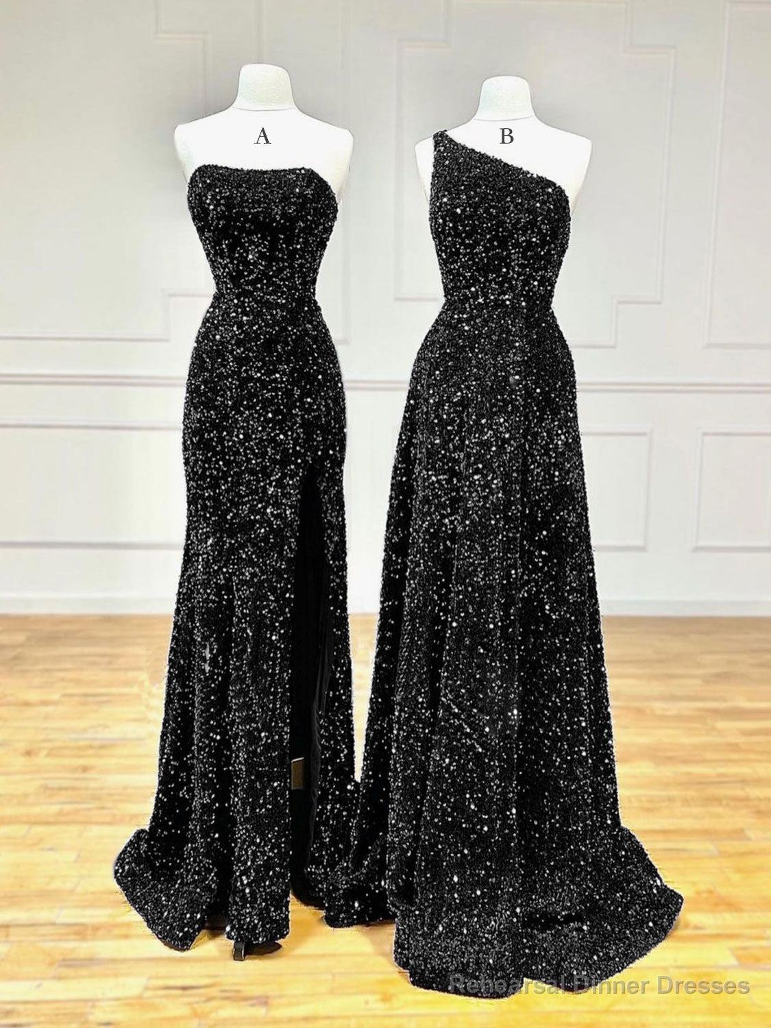 Unique Velvet Sequin Mermaid Burgundy Long Prom Dress, Burgundy Formal Evening Dress Main image