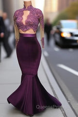 Unique Velvet Two Pieces Lace Mermaid Long Evening Prom Dress