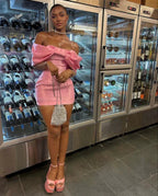 Trendy Pink Off The Shoulder Short Classy Prom Dress,Homecoming Dress