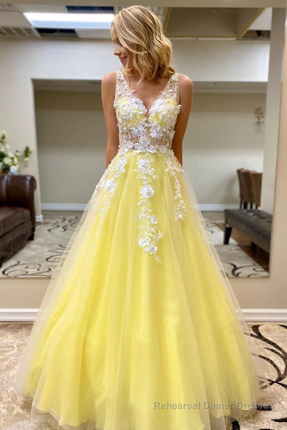 V-Neck A-Line Prom Dress with Appliques Secondary image