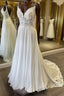 V Neck and V Back White Lace Long Evening Prom Dress, White Lace Wedding Dress, Long White Formal Evening Dress