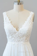 V-neck Appliques Chiffon A-line Wedding Dress