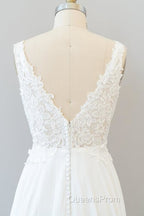 V-neck Appliques Chiffon A-line Wedding Dress