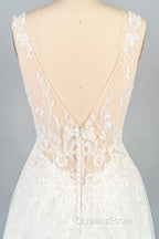 V-neck Appliques Tulle A-line Wedding Dress