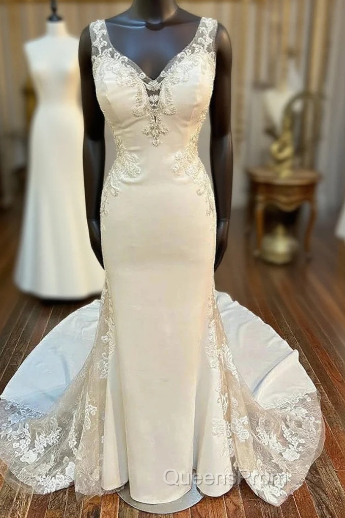 V-Neck Backless Mermaid Long Wedding Gown Main image