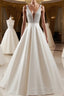 V Neck Backless White Evening Prom Dress With Beads, V Neck Formal Dress, White Evening Dress