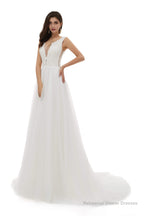 V-Neck Beaded Lace Beaded Applique Tulle Wedding Dresses