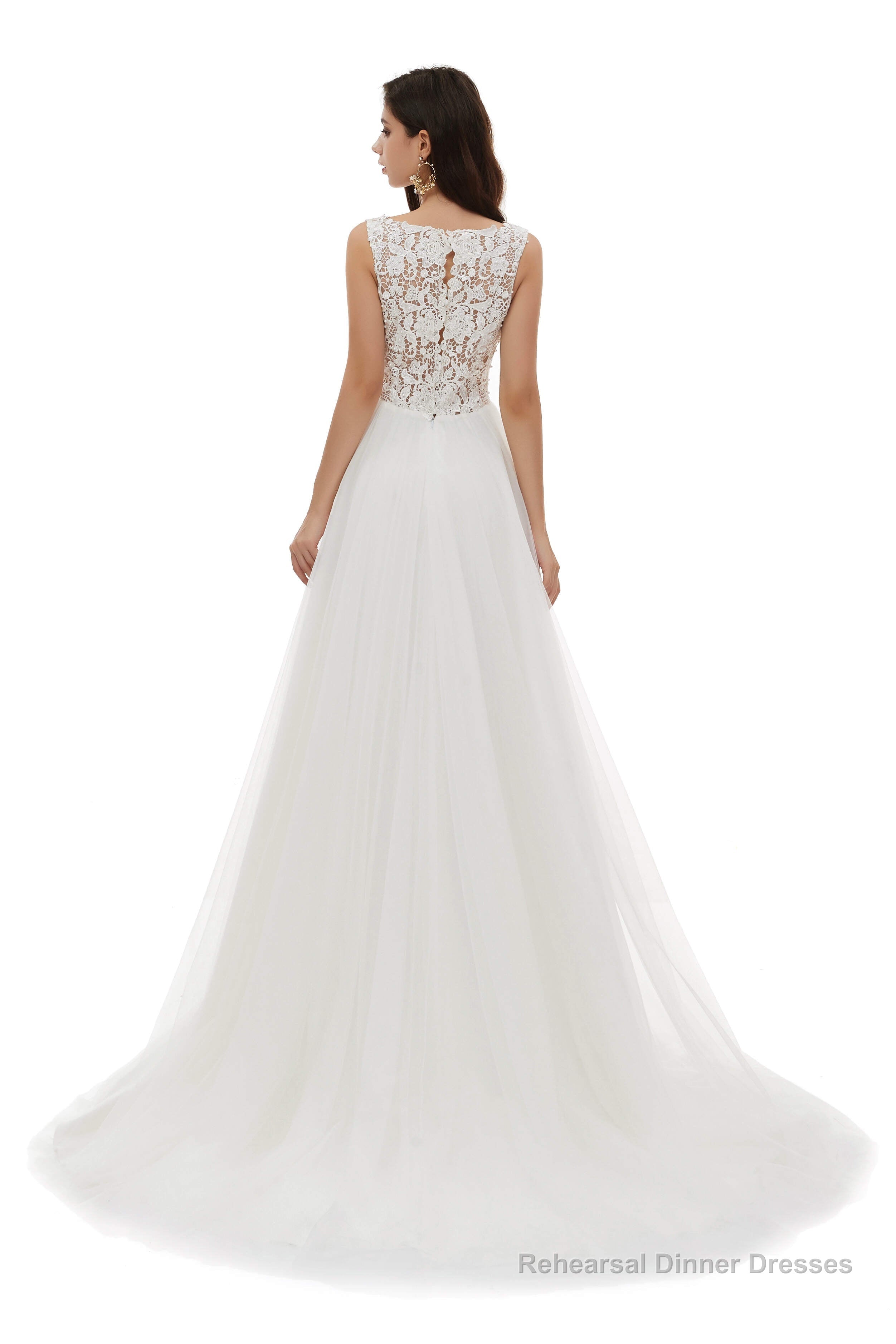 V-Neck Beaded Lace Beaded Applique Tulle Wedding Dresses