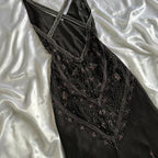Fairytale Cream Beige/Black/Pink V Neck Sophisticated Elegant Floral Long Classy Evening Classy Prom Dress