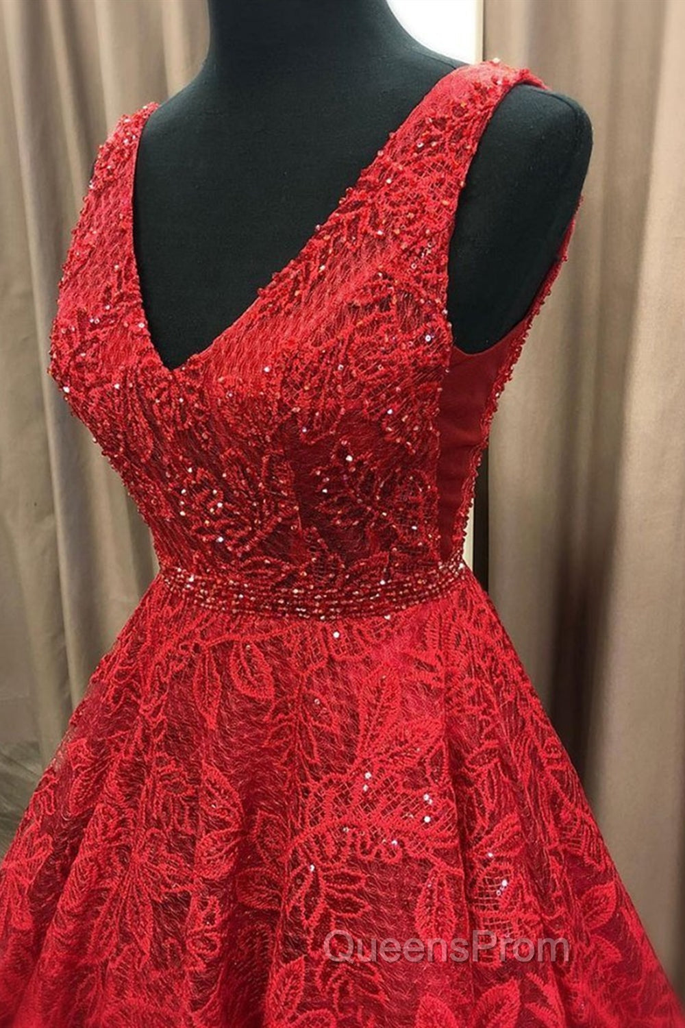 V Neck Burgundy Lace Long Evening Prom Dress, Burgundy Lace Formal Dress, Burgundy Evening Dress