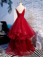 V Neck Burgundy Evening Prom Dress, Wine Red V Neck Formal Evening Dress