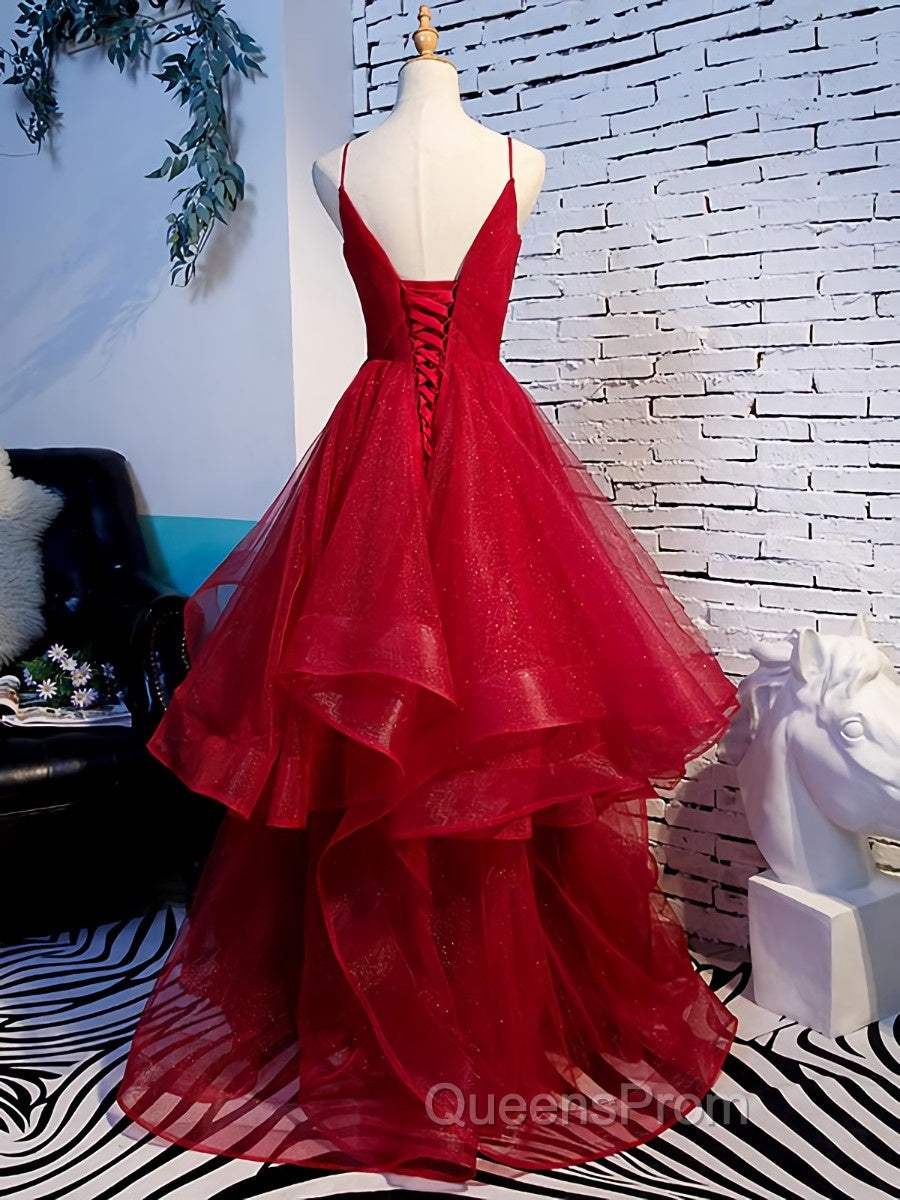 V Neck Burgundy Evening Prom Dress, Wine Red V Neck Formal Evening Dress