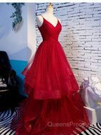 V Neck Burgundy Evening Prom Dress, Wine Red V Neck Formal Evening Dress