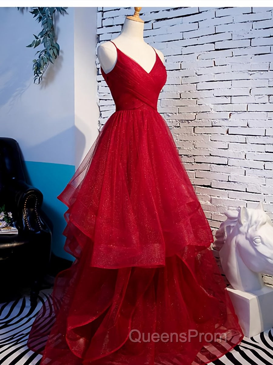 V Neck Burgundy Evening Prom Dress, Wine Red V Neck Formal Evening Dress
