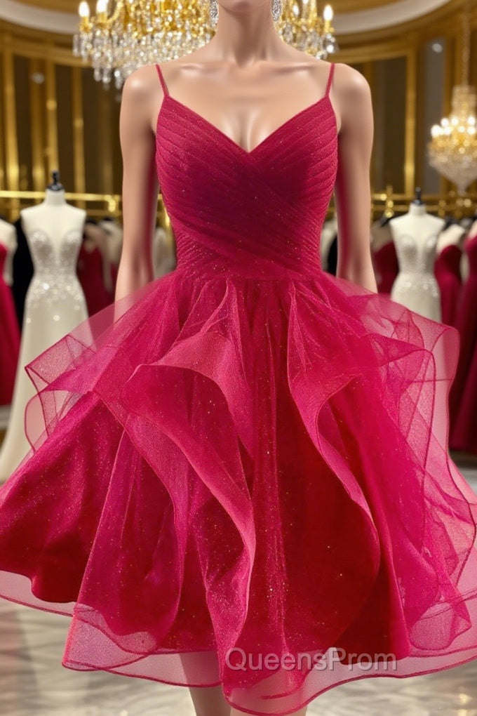 V Neck Burgundy Tulle Short Evening Prom Dress, V Neck Burgundy Homecoming Dress, Burgundy Graduation Formal Evening Dress