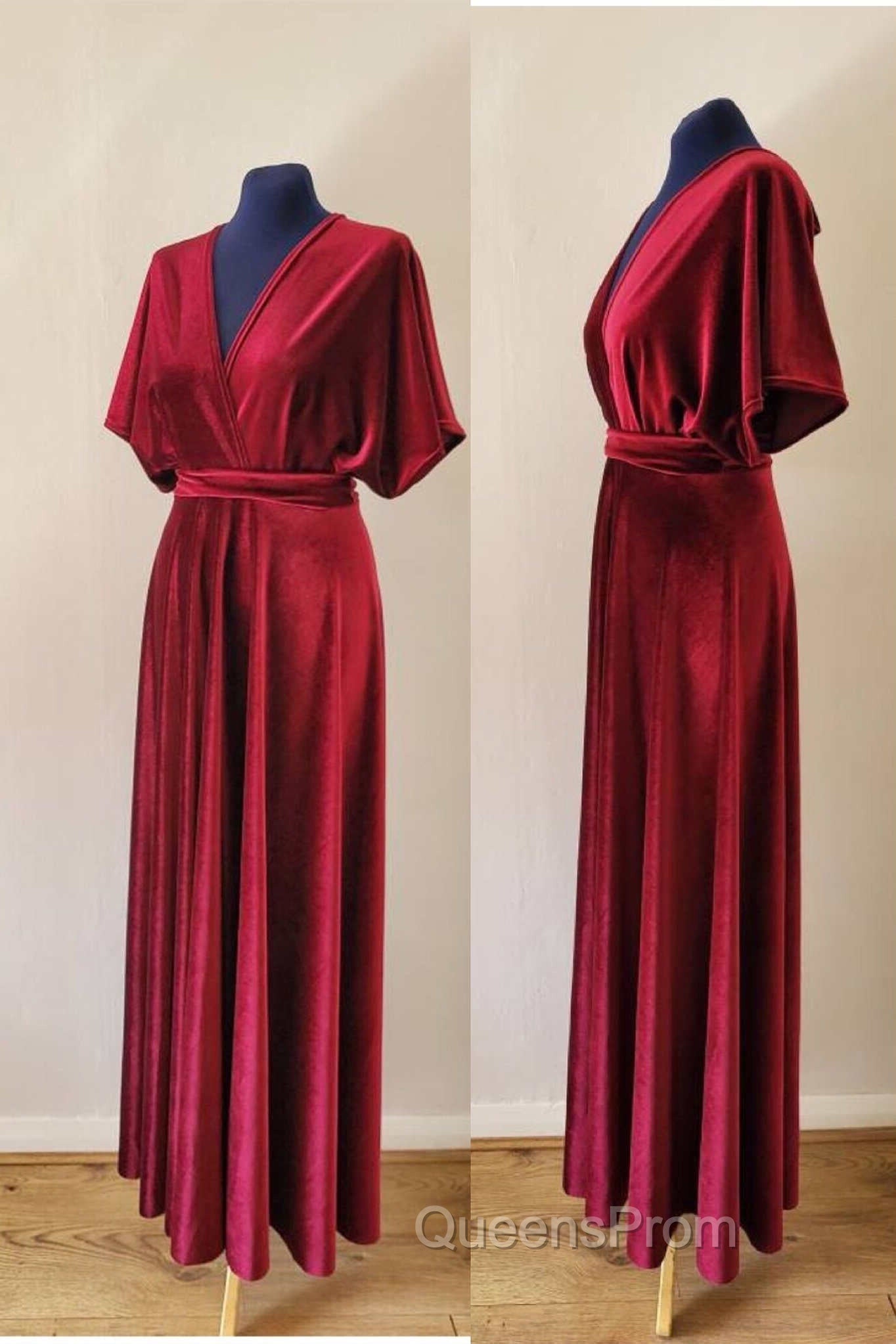 V-Neck Burgundy Velvet Long Bridesmaid Dress Secondary image