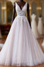 V Neck Champagne Lace Wedding Dress, V Neck Champagne Lace Formal Evening Prom Dress