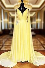 V-neck Chiffon Long Evening Prom Dress, A-line Evening Prom Dress