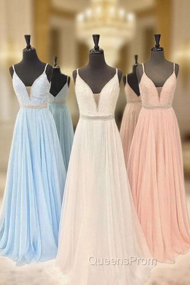 V Neck Chiffon Sequin Long Evening Prom Dress, Cute Evening Dress Main image