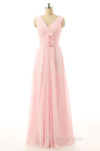 V-Neck Chiffon With Flower(S) Bridesmaid Dress