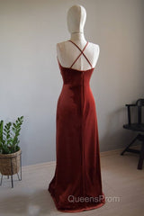 V-Neck Copper Velvet Long Bridesmaid Dress With Strap Back