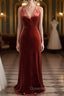 V-Neck Copper Velvet Long Bridesmaid Dress With Strap Back