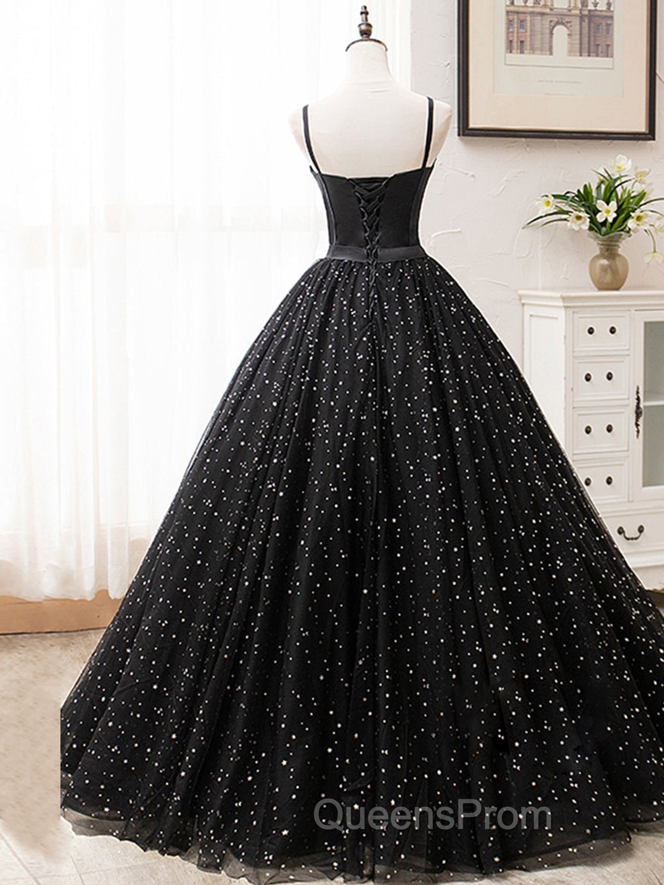 V Neck Glitter Black Long Evening Prom Dress Secondary image