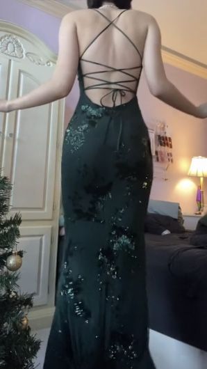 V Neck Green Classy Prom Dress Classy Evening Gowns With Sequin Appliques Secondary image
