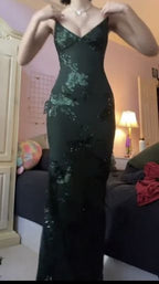 V Neck Green Classy Prom Dress Classy Evening Gowns With Sequin Appliques