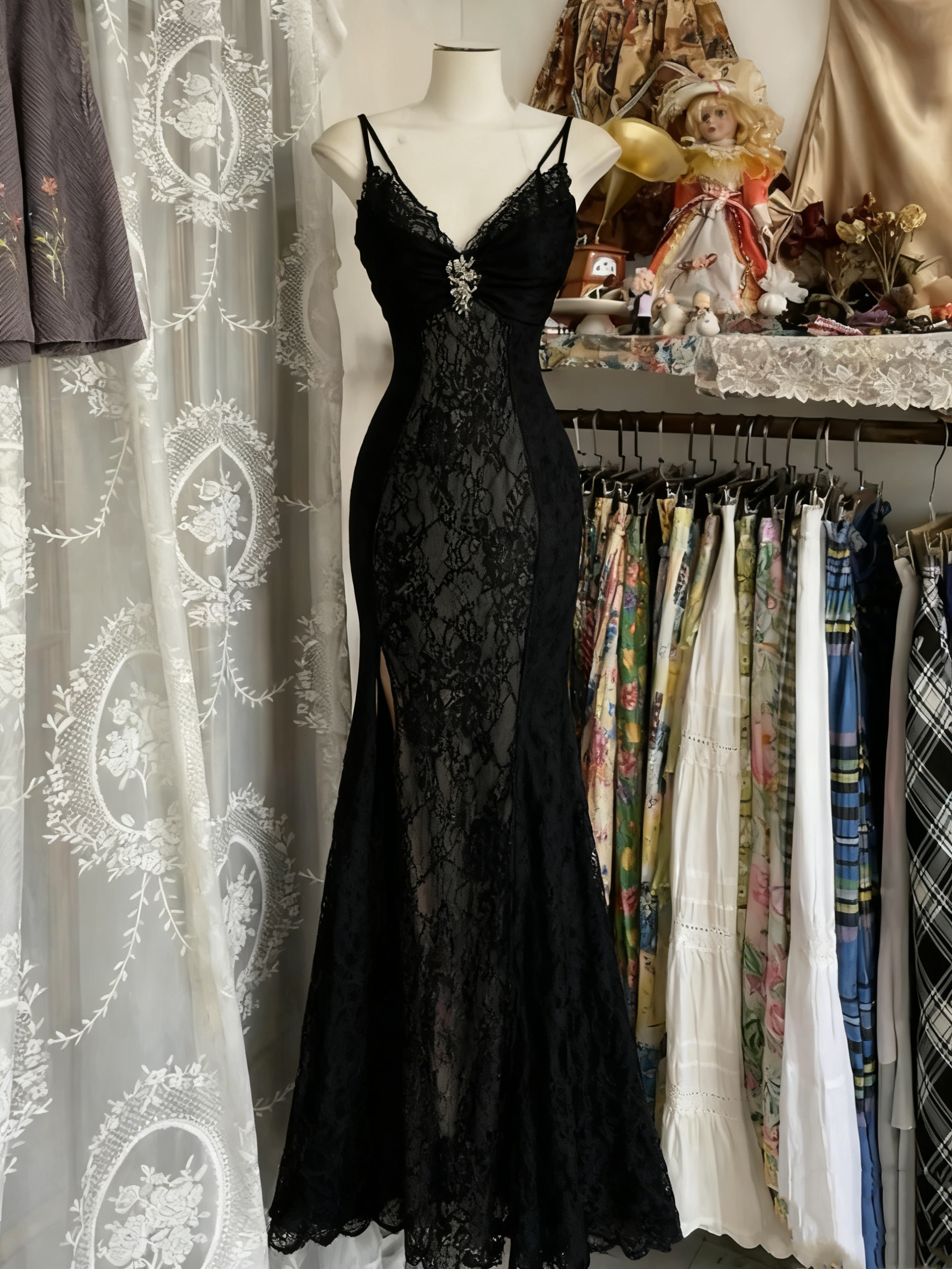 V Neck Lace Burgundy Classy Prom Dress Vintage Mermaid Classy Evening Party Gown Birthday Dress