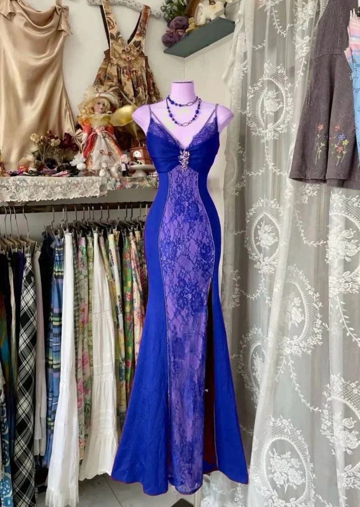 V Neck Lace Burgundy Long Classy Prom Dress Mermaid Classy Evening Party Gown