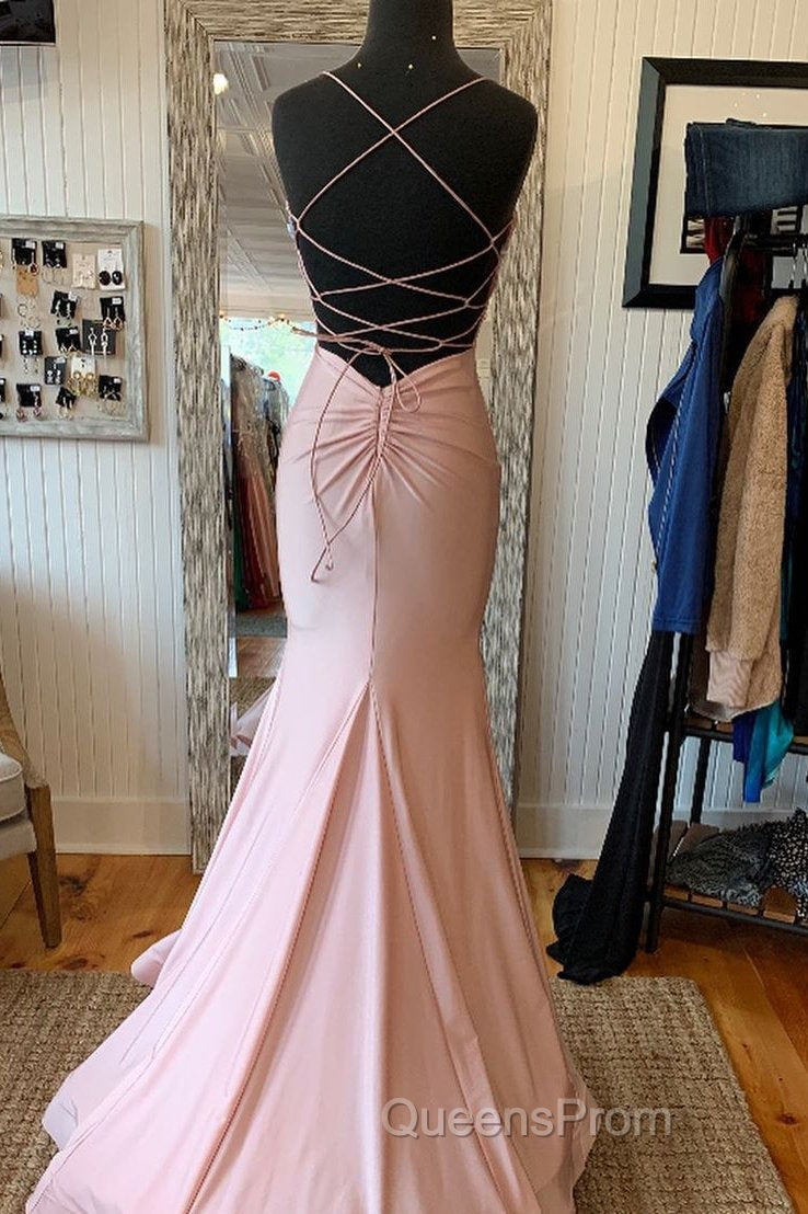 V Neck Lace-Up Back Sexy Mermaid Pink Long Evening Prom Dress Secondary image