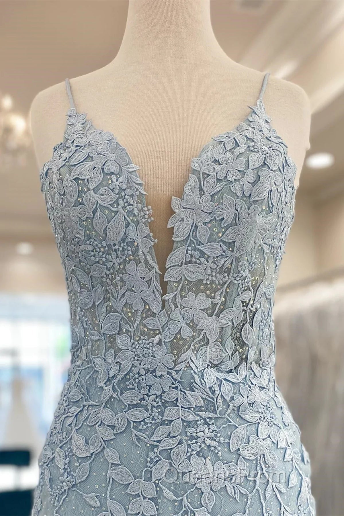 V Neck Light Blue Short Lace Evening Prom Dress, Light Blue Short Blue Lace Graduation Homecoming Dress