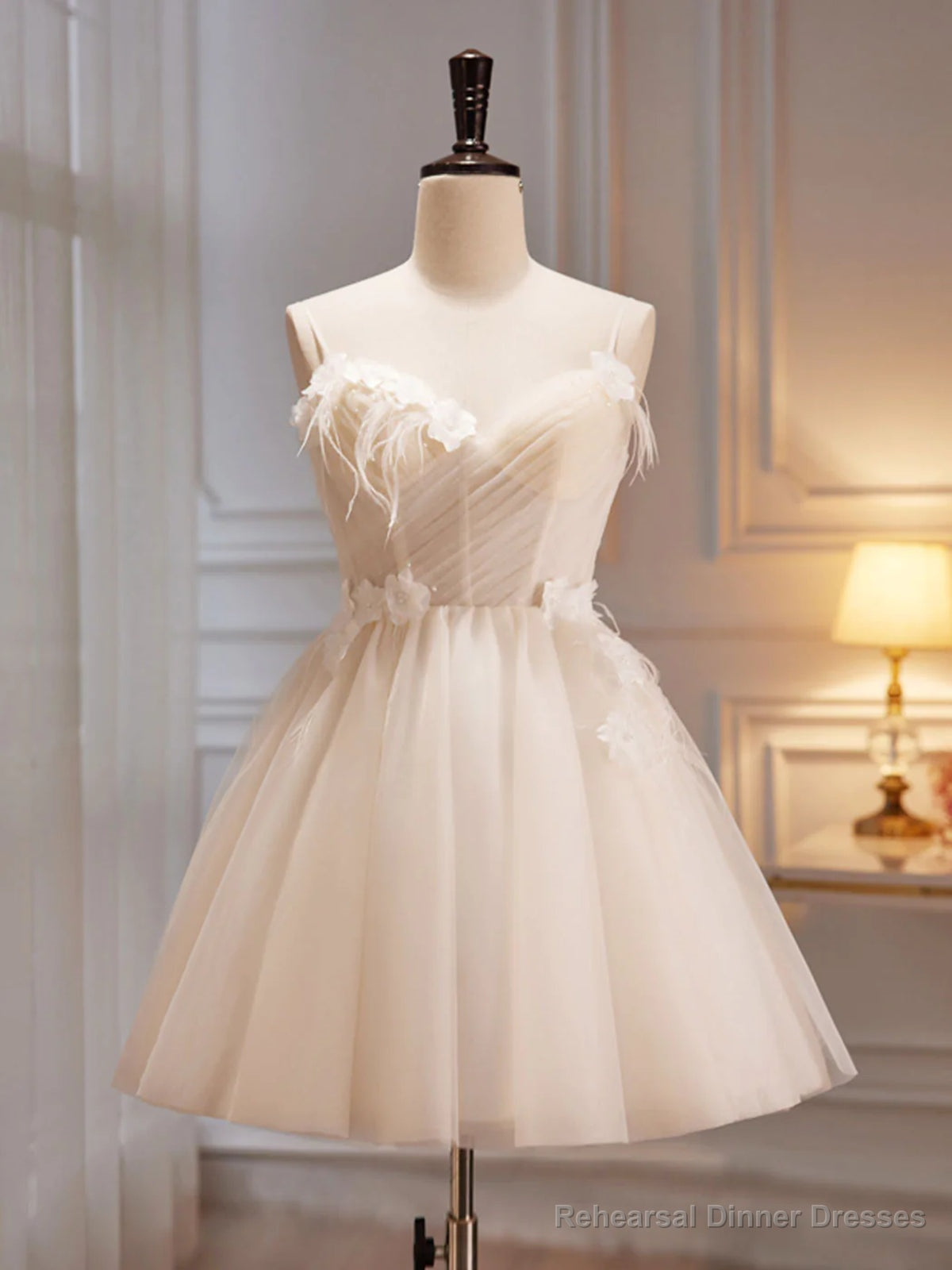 V Neck Light Champagne Tulle Short Prom Dresses, Short Champagne Tulle Formal Homecoming Dresses Secondary image
