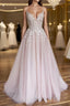 V Neck Light Pink Tulle Lace Evening Prom Dress, Light Pink Tulle Lace Formal Evening Dress