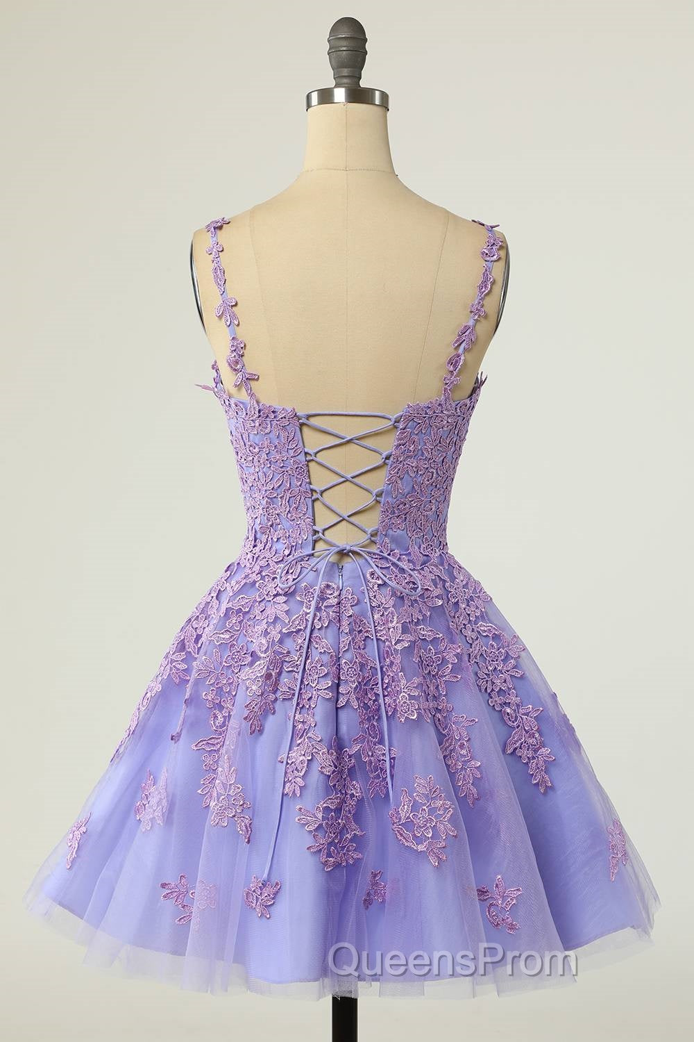 V-Neck Lilace Tulle A-Line Short Party Dress with Appliques Secondary image