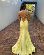 V Neck Mermaid Long Classy Prom Dress Yellow Classy Dress