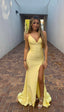 V Neck Mermaid Long Classy Prom Dress Yellow Classy Dress