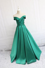 V Neck Off The Shoulder Long Satin Evening Prom Dress Ball Gowns